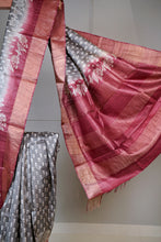 Load image into Gallery viewer, Grey Pink Color Tussar Silk Printed Saree