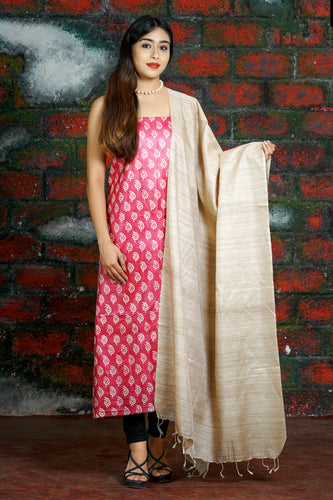 Red Beige Printed Suit Set