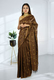 Brown Color Tussar Silk Embroidered Saree