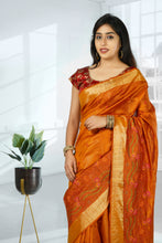Load image into Gallery viewer, Orange Color Dupion Silk Embroidered Saree