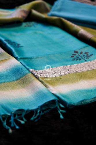 Turquoise Green Tussar Suit Set