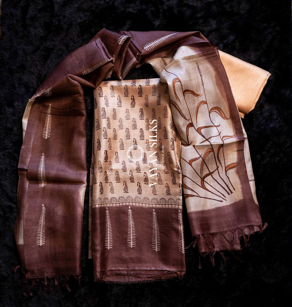 Chocolate Beige Tussar Suit Set