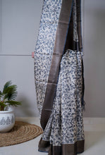 Load image into Gallery viewer, Black Beige Color Tussar Silk Printed Saree