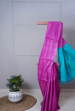 Load image into Gallery viewer, Pink Blue Color Tussar Silk Printed Saree