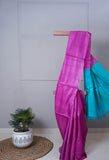 Pink Blue Color Tussar Silk Printed Saree