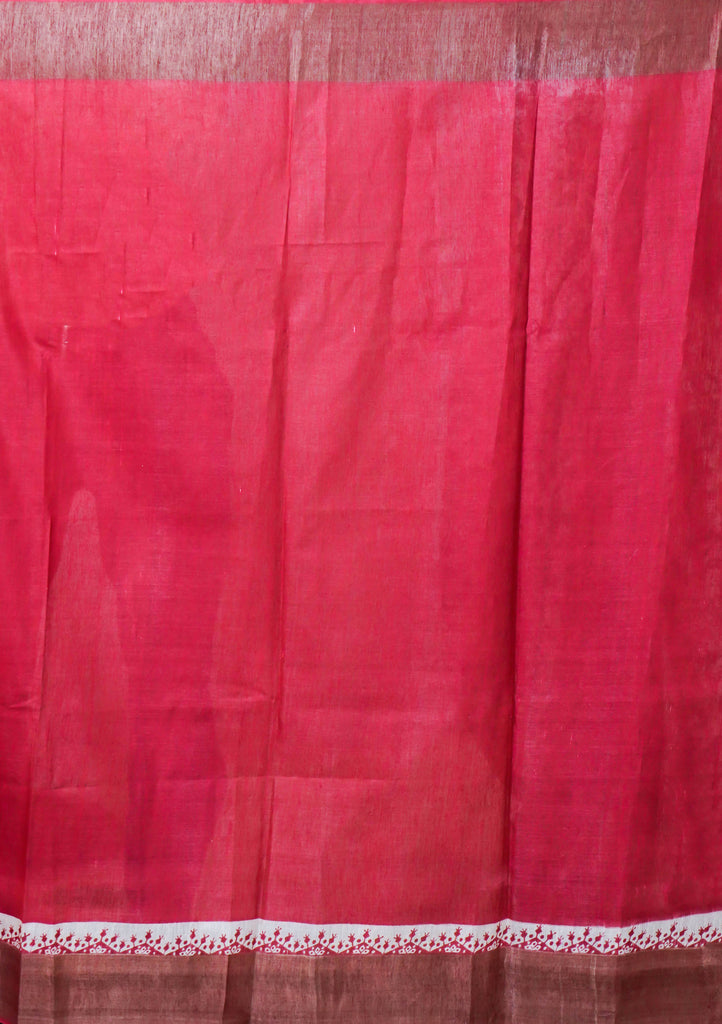 Red Color Tussar Silk Printed Saree