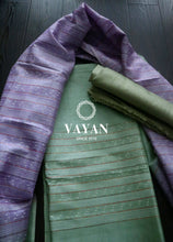 Load image into Gallery viewer, Green Purple Tussar Silk Suit Set