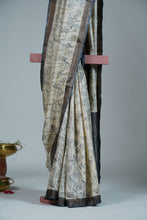 Load image into Gallery viewer, Black White Texture Color Tussar Silk Printed Saree