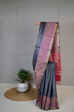Load image into Gallery viewer, Charcoal Pink Color Tussar Silk Hand Woven Saree