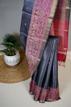 Load image into Gallery viewer, Charcoal Pink Color Tussar Silk Hand Woven Saree