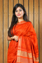 Load image into Gallery viewer, Orange Color Tussar Silk Embroidered Saree