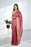 Pink Color Tussar Silk Embroidered Saree