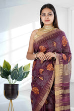 Load image into Gallery viewer, Purple Color Tussar Silk Embroidered Saree