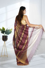 Load image into Gallery viewer, Purple Color Tussar Silk Embroidered Saree