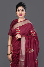 Load image into Gallery viewer, Maroon Color Tussar Silk Embroidered Saree