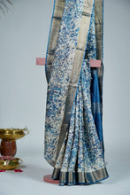 Load image into Gallery viewer, Blue White Color Tussar Silk Printed Saree