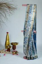 Load image into Gallery viewer, Blue White Color Tussar Silk Printed Saree