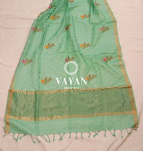 Load image into Gallery viewer, Mint Green Embroidered Tussar Silk dupatta